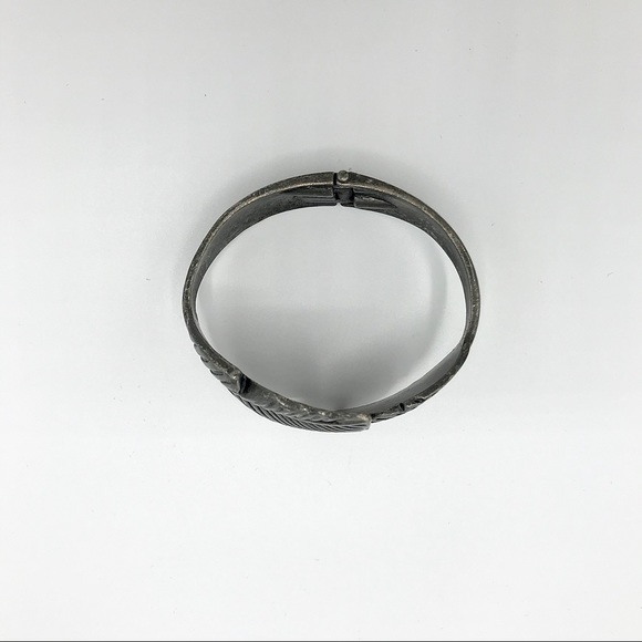 Vintage Feather Cuff Bracelet Statement Silver Pewter Toned - Picture 7 of 9